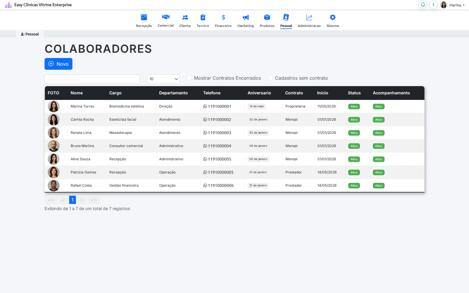 Cadastros administrativos